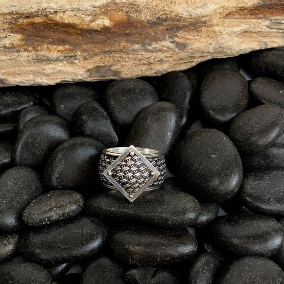 Vintage Suarti BA Sterling Silver Basketweave Dome Ring Wide Band Size 7 1980's - Picture 5 of 16